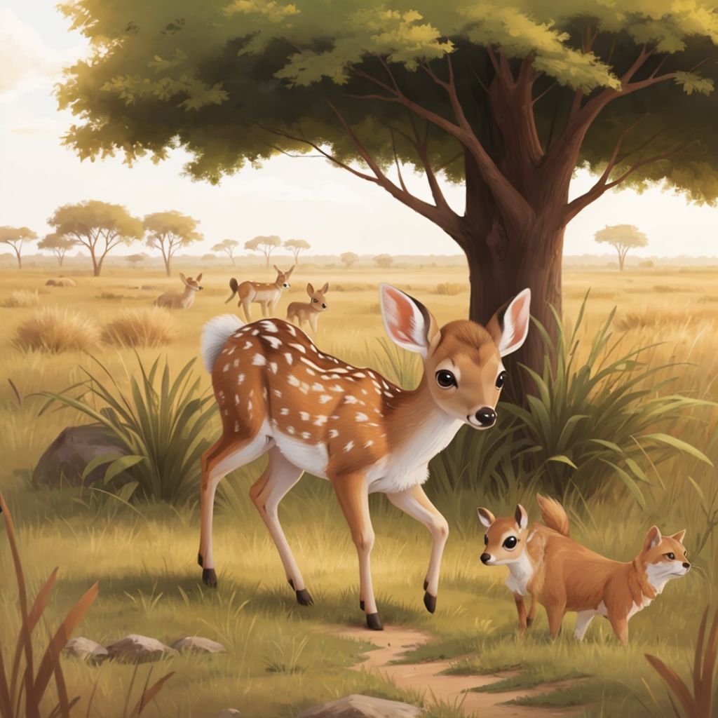 The Baby Deer and the Giraffe on Safari